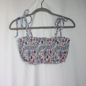 NWOT Xhilaration Floral Ruched Smocked Swim Bandeau Top Tie Straps Adjustable L